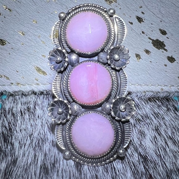 Faceted Peruvian pink opal sterling silver ring Navajo - Picture 3 of 6